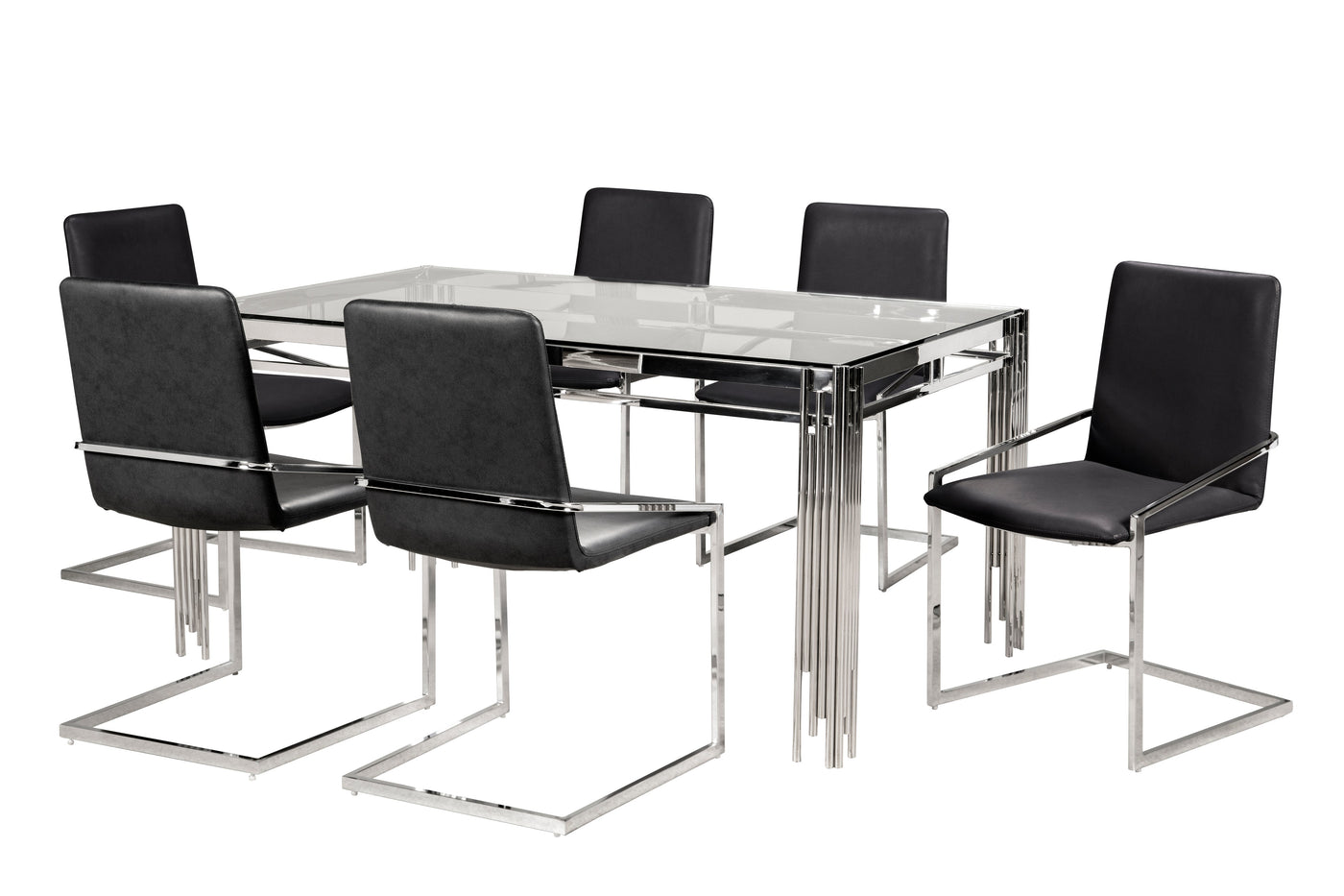 Jasmine 7-Piece Dining Set - Glass, Chrome, Dark Grey