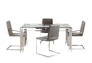Jasmine 5-Piece Dining Set - Glass Chrome, Grey