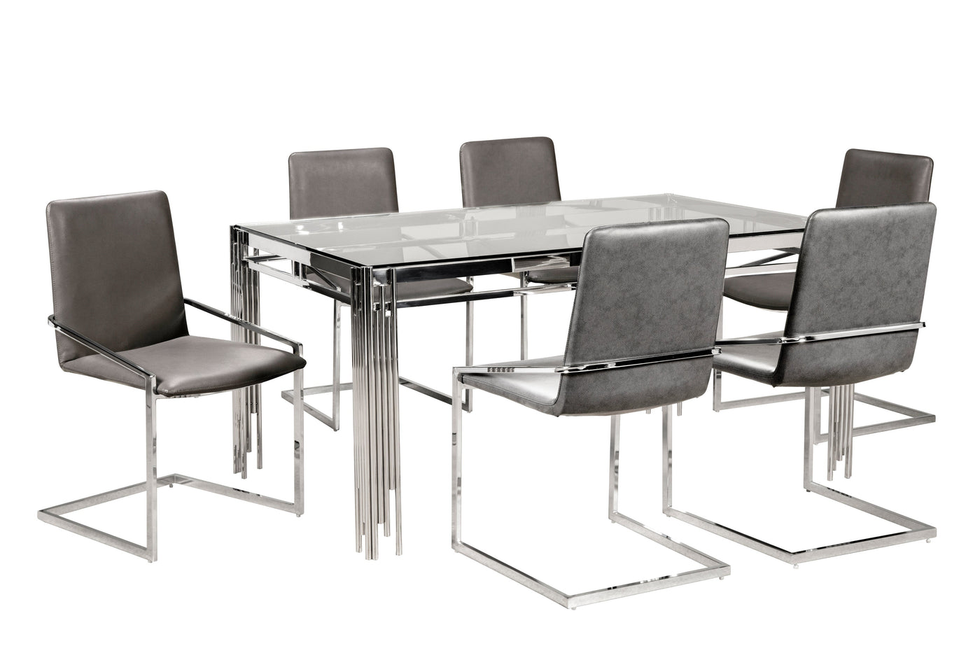 Jasmine 7-Piece Dining Set - Glass, Chrome, Grey