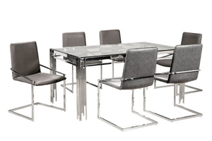 Jasmine 7-Piece Dining Set - Glass, Chrome, Grey