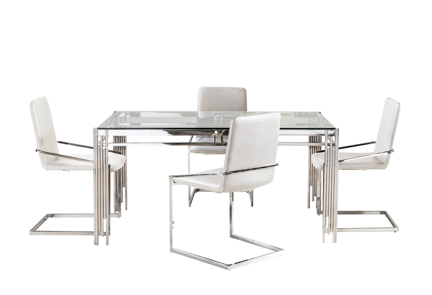 Jasmine 5-Piece Dining Set - Glass, Chrome, White