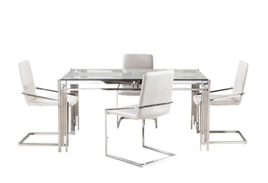 Jasmine 5-Piece Dining Set - Glass, Chrome, White