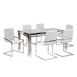 Jasmine 7-Piece Dining Set - Glass, Chrome, White