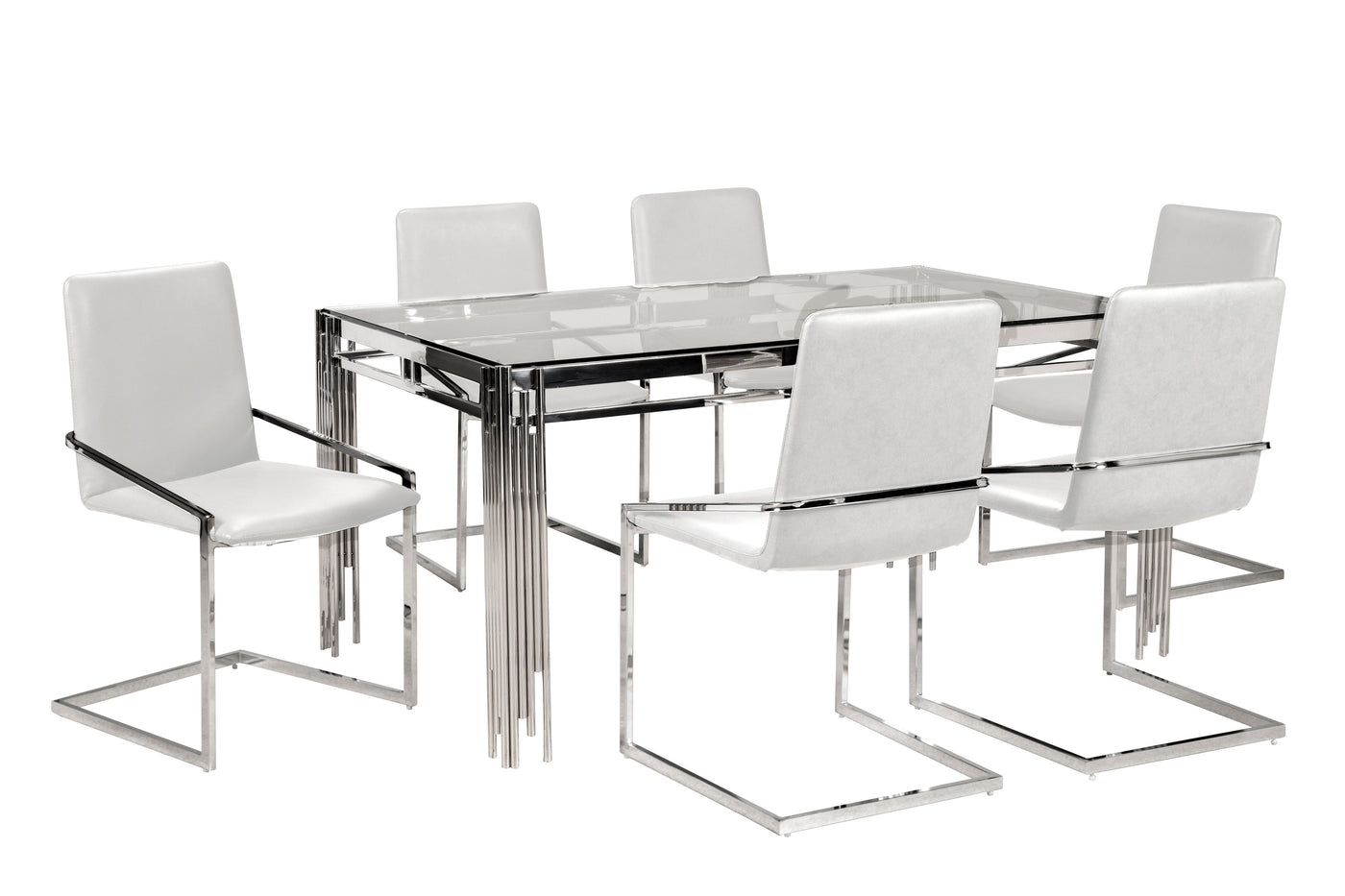 Jasmine 7-Piece Dining Set - Glass, Chrome, White