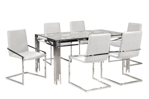 Jasmine 7-Piece Dining Set - Glass, Chrome, White