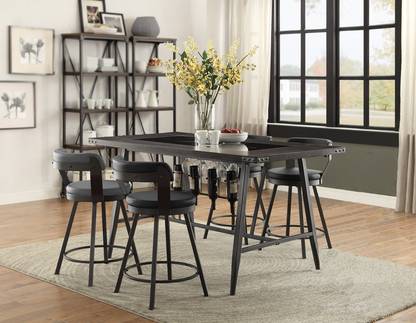Appert 5-Piece Counter Height Dining Set - Metal, Black