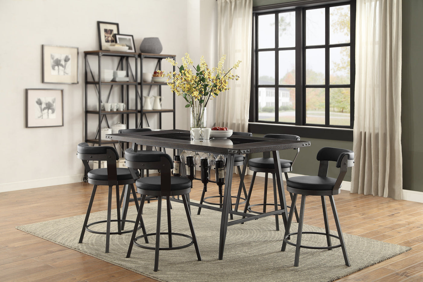 Appert 7-Piece Counter Height Dining Set - Metal, Black