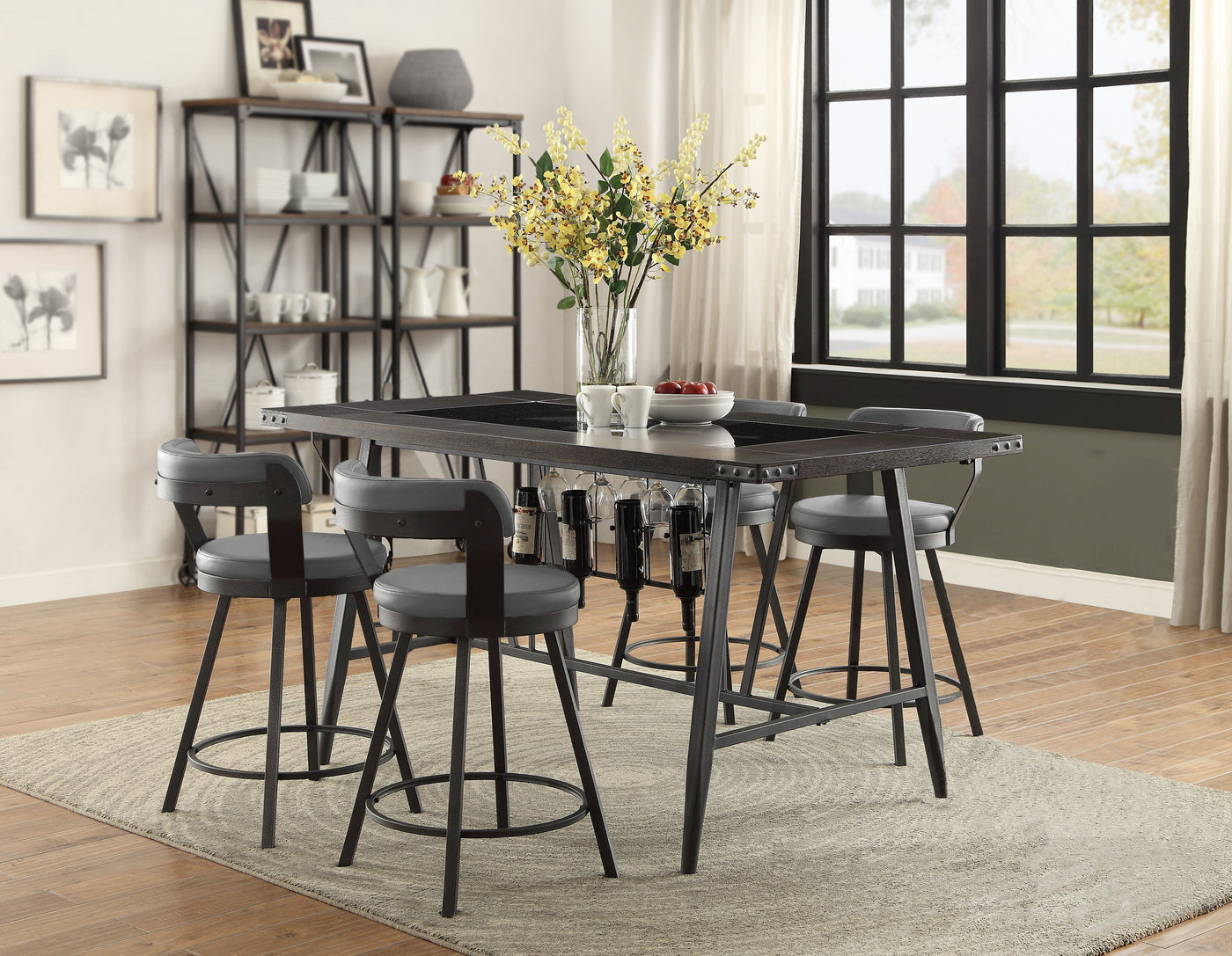 Appert 5-Piece Counter Height Dining Set - Metal, Grey