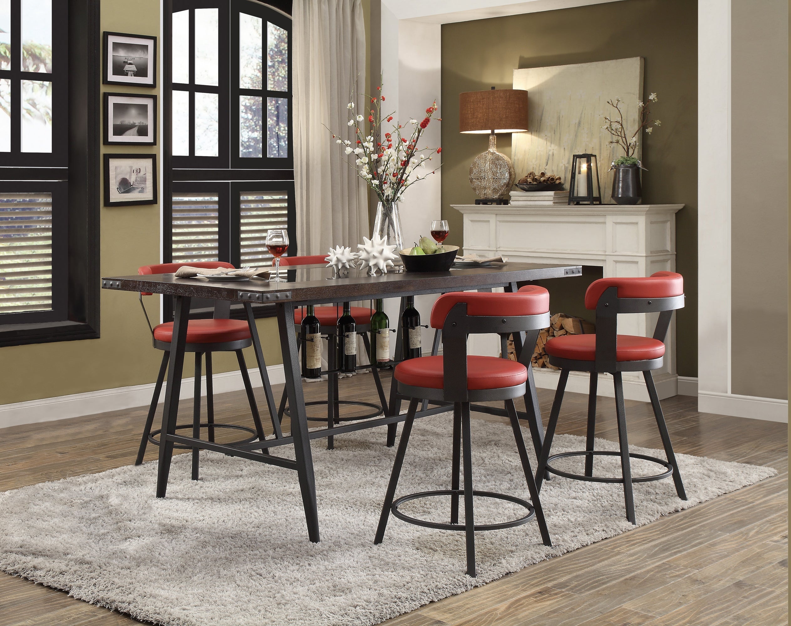 Appert 5-Piece Counter Height Dining Set - Metal, Red