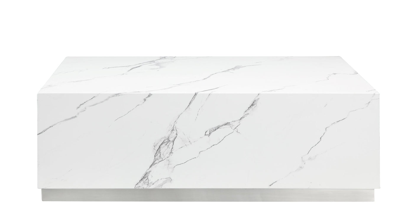 Helios Rectangle Coffee Table - White Marble and Silver