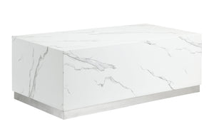 Helios Rectangle Coffee Table - White Marble and Silver