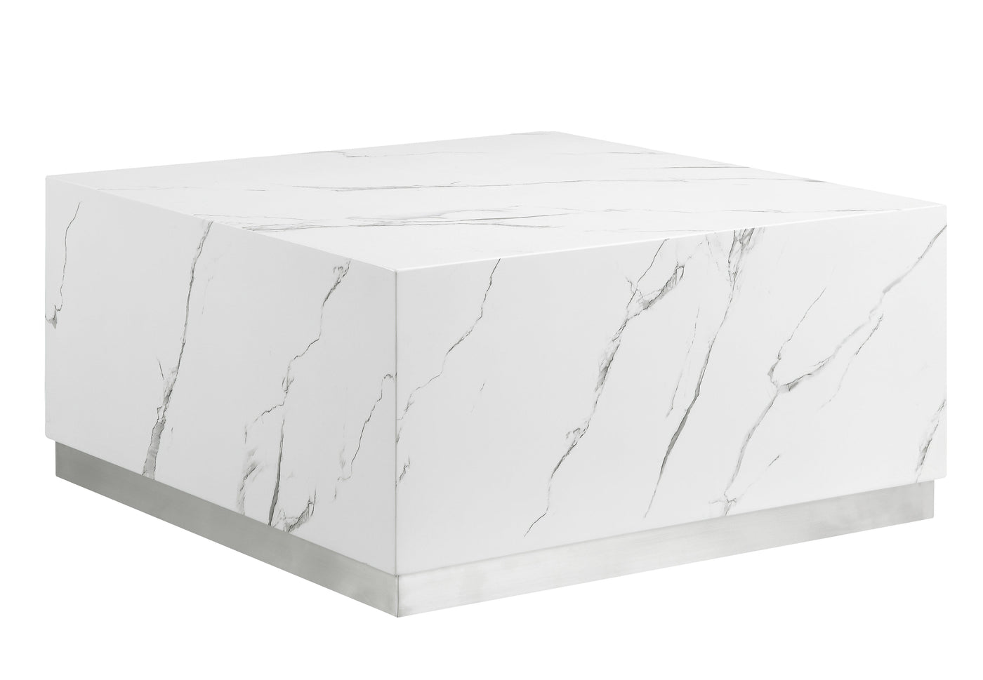 Helios 30" Square Coffee Table - White Marble and Silver