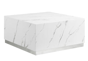 Helios 30" Square Coffee Table - White Marble and Silver