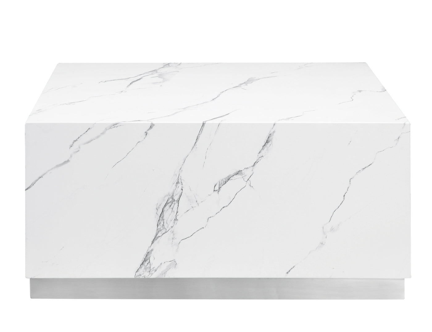 Helios 30" Square Coffee Table - White Marble and Silver
