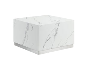 Helios 24" Square Coffee Table - White Marble and Silver