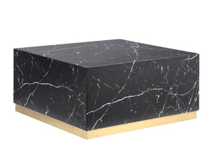 Helios 30" Square Coffee Table - Black Marble and Gold