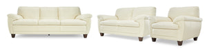 Leonardo Leather Sofa, Loveseat and Chair Set - Cream