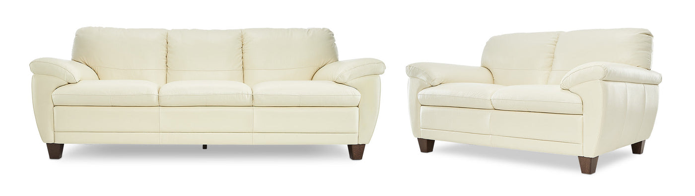 Leonardo Leather Sofa and Loveseat Set - Cream