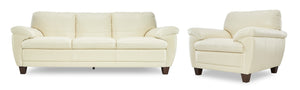 Leonardo Leather Sofa and Chair Set - Cream