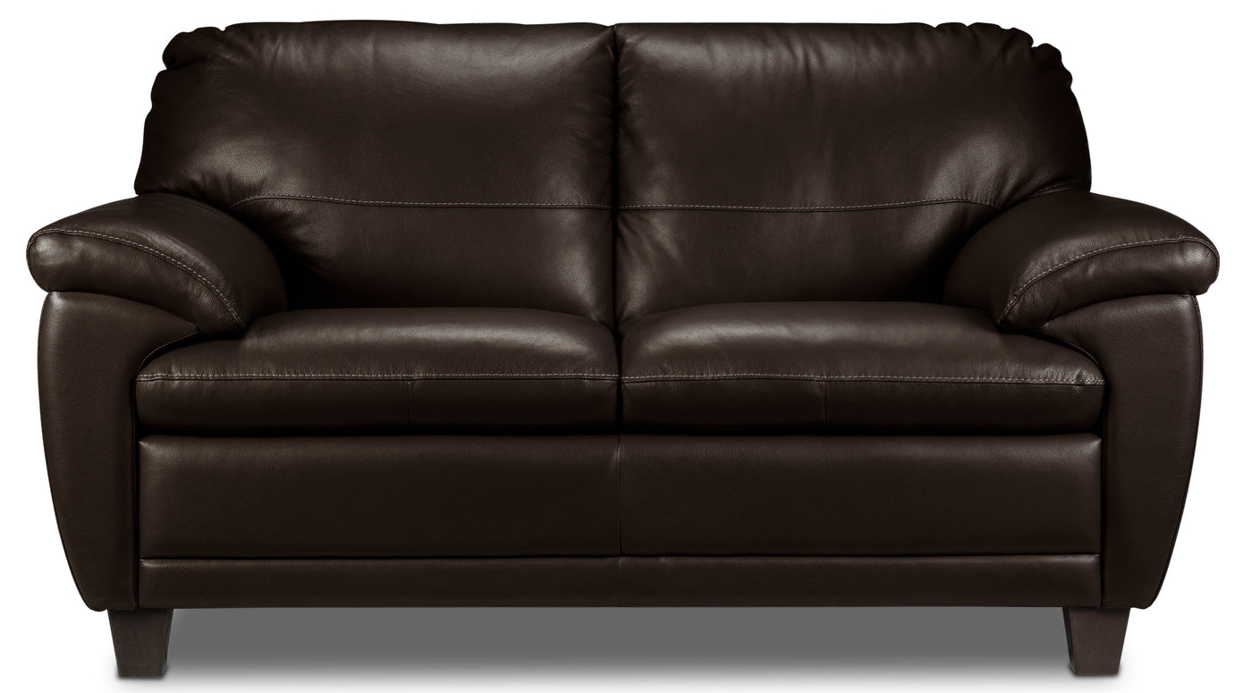 Leonardo Leather Sofa, Loveseat and Chair Set - Brown