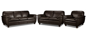 Leonardo Leather Sofa, Loveseat and Chair Set - Brown
