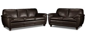 Leonardo Leather Sofa and Loveseat Set - Brown