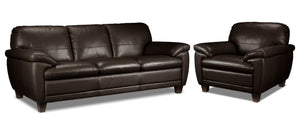 Leonardo Leather Sofa and Chair Set - Brown