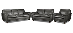 Leonardo Leather Sofa, Loveseat and Chair Set - Grey