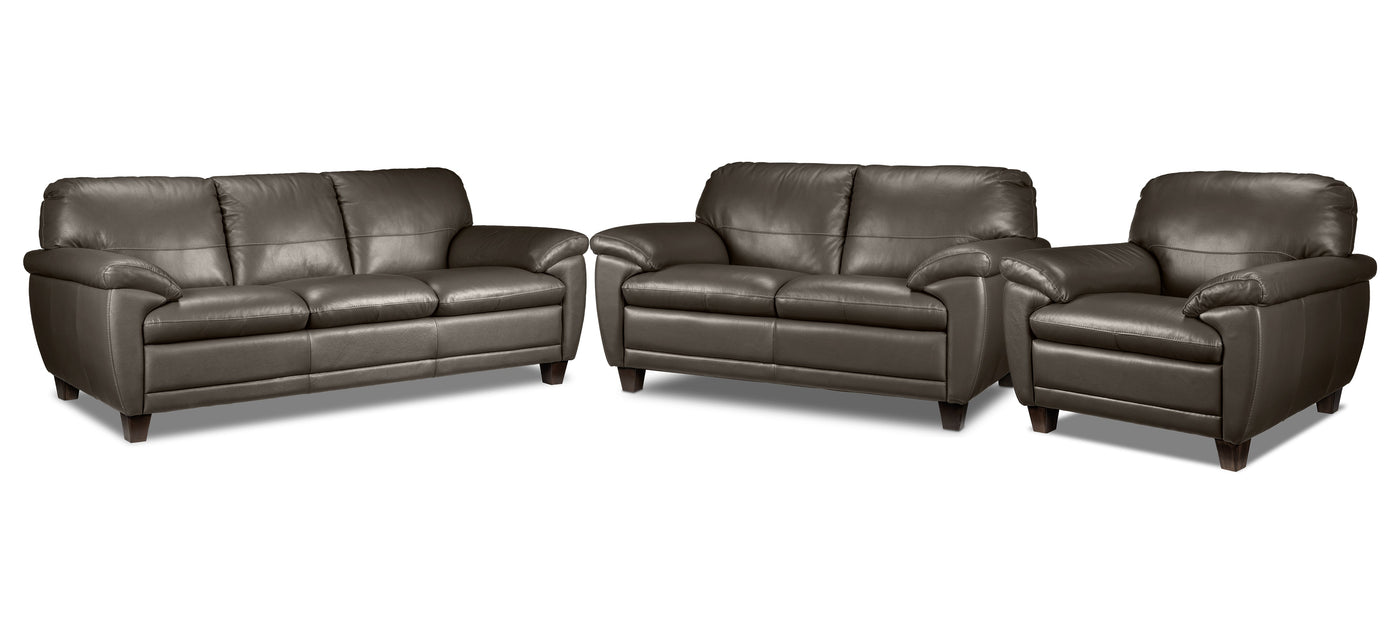 Leonardo Leather Sofa, Loveseat and Chair Set - Taupe