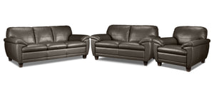 Leonardo Leather Sofa, Loveseat and Chair Set - Taupe