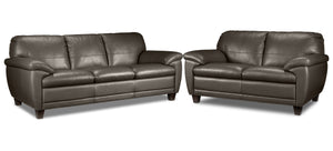 Leonardo Leather Sofa and Loveseat Set - Taupe