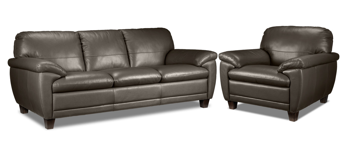 Leonardo Leather Sofa and Chair Set - Taupe