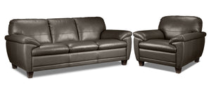 Leonardo Leather Sofa and Chair Set - Taupe