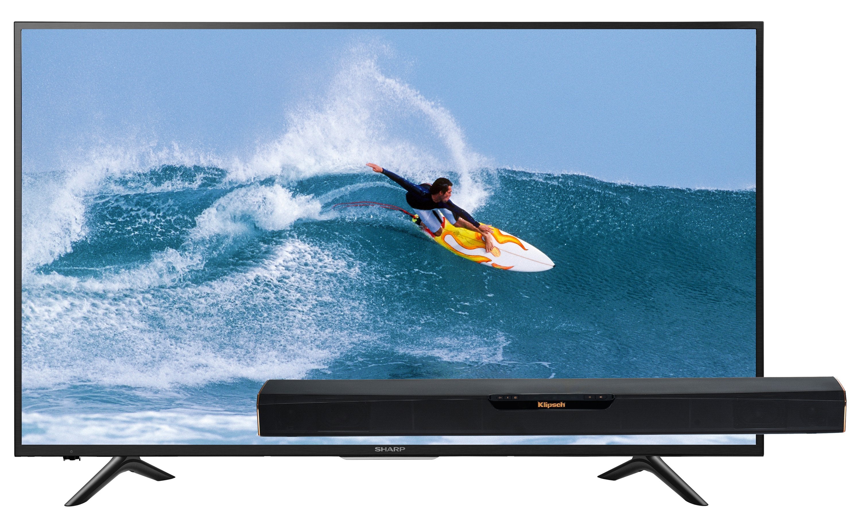 Sharp 65" 4K HDR Smart LED TV and Klipsch Sound Bar Package