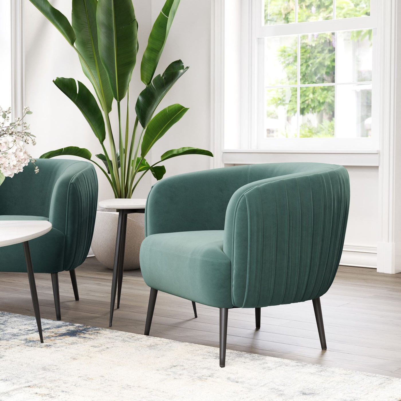 Zurri Modern Pleated Accent Chair - Bottle Green