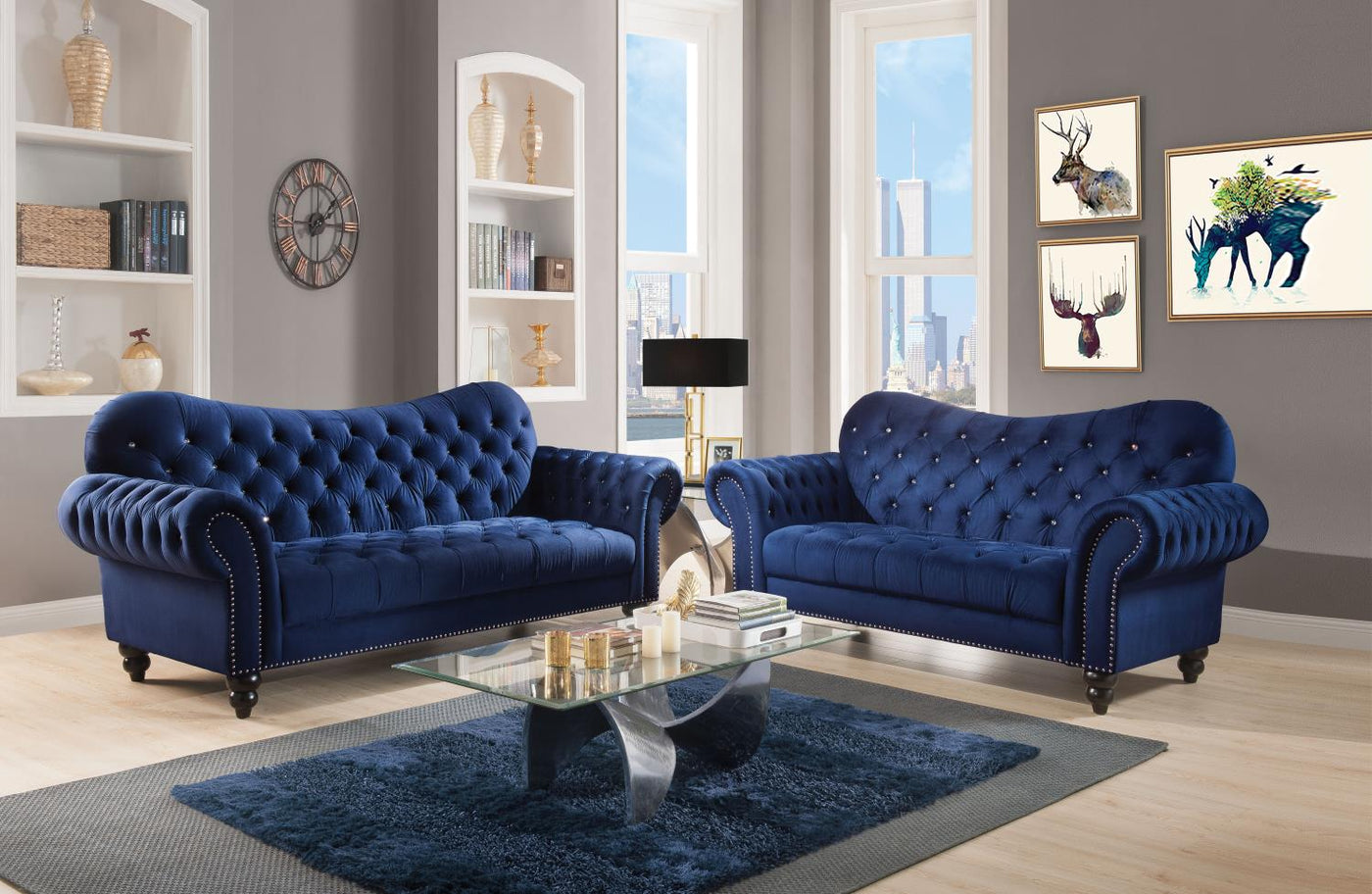 Ryo Tufted Velvet Sofa - Navy