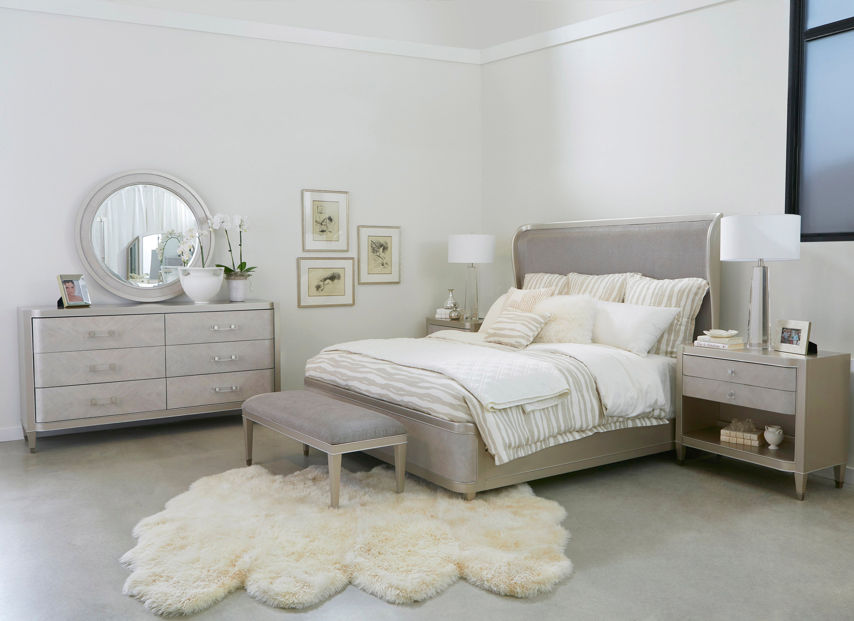 Reece 6-Piece Upholstered King Bedroom Package - Silver Grey
