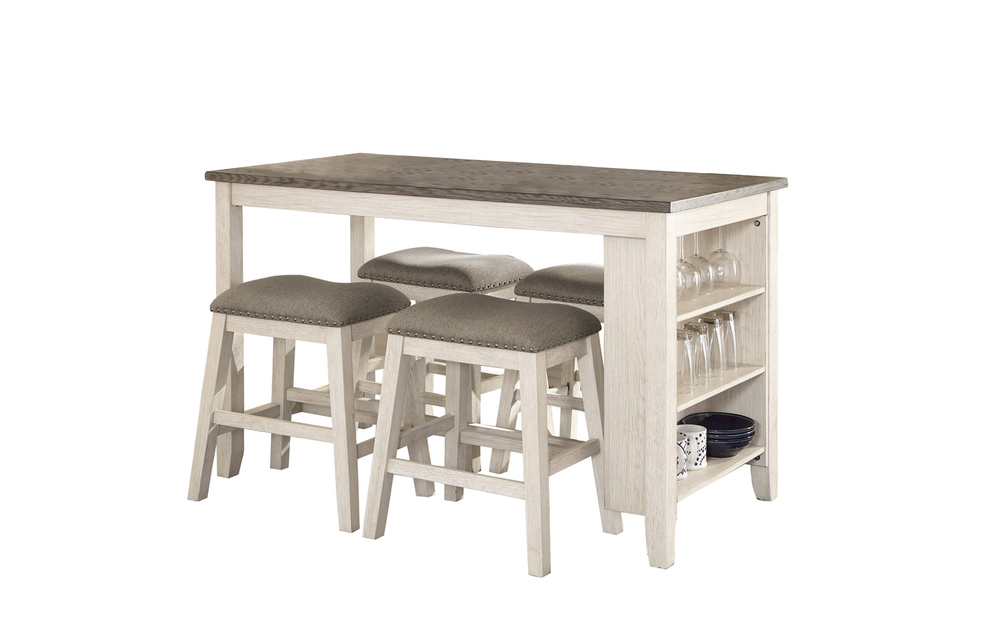 Timbre 5-Piece Counter Height Dining Set - Antique White and Brown