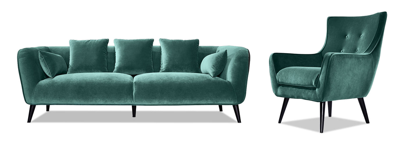 Maja Sofa and Accent Chair Set - Teal