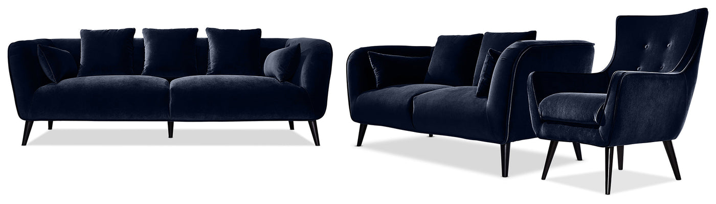 Maja Sofa, Loveseat and Accent Chair Set - Dark Blue