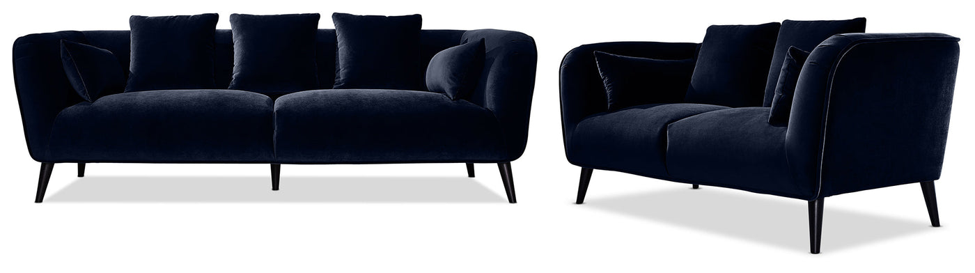Maja Sofa and Loveseat Set - Dark Blue