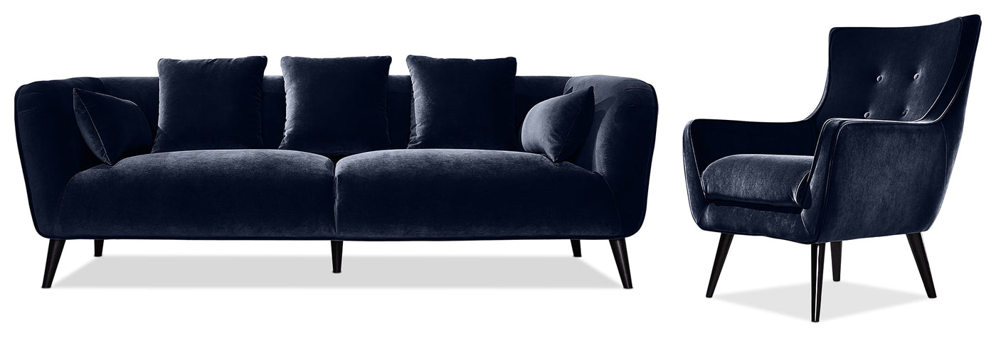 Maja Sofa and Accent Chair Set - Dark Blue