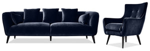 Maja Sofa and Accent Chair Set - Dark Blue