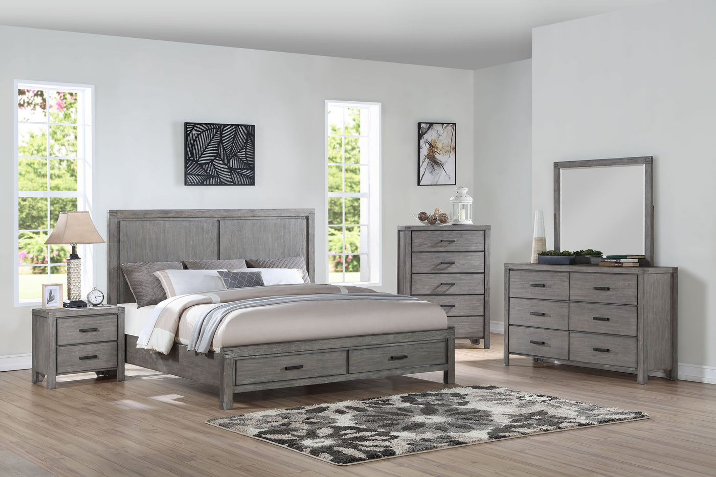 Copeland 6-Piece King Storage Bedroom Set- Wire-Brushed Grey