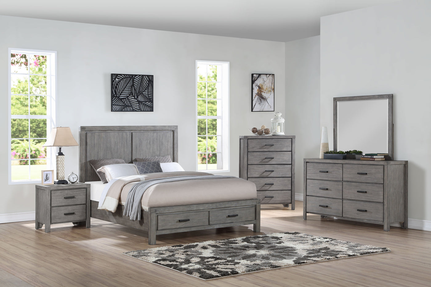 Copeland 6-Piece Queen Storage Bedroom Set- Wire-Brushed Grey