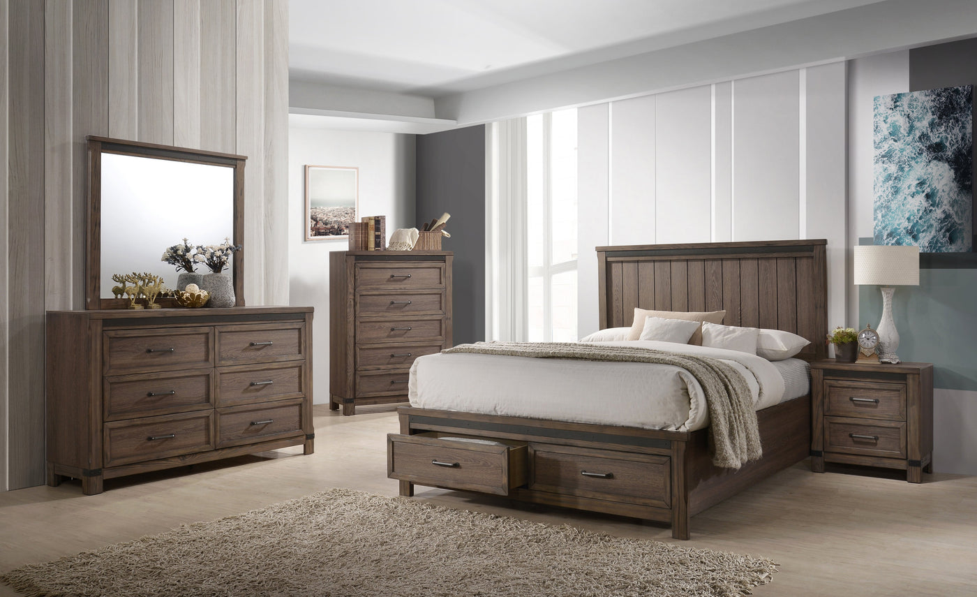 Rossco 6-Piece King Storage Bedroom Set - Rustic Oak