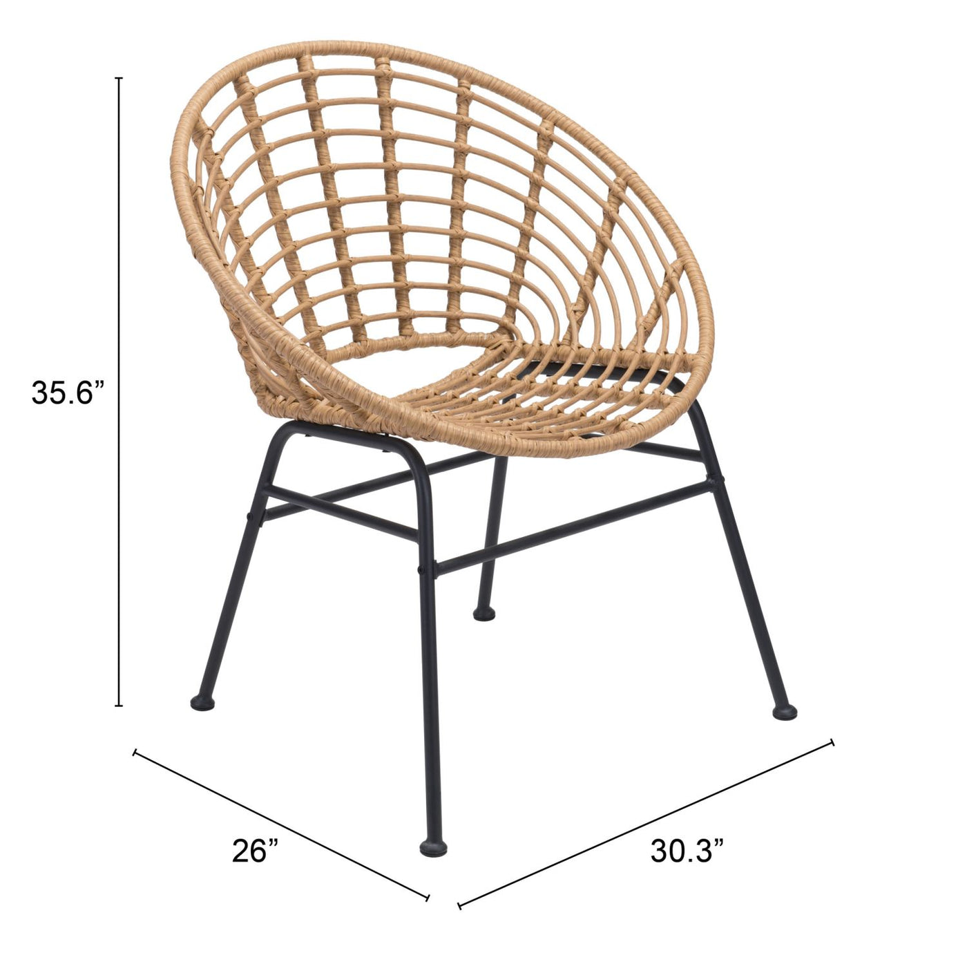 Kalyna Outdoor Papasan Dining Chair - Natural/Black - Set of 2