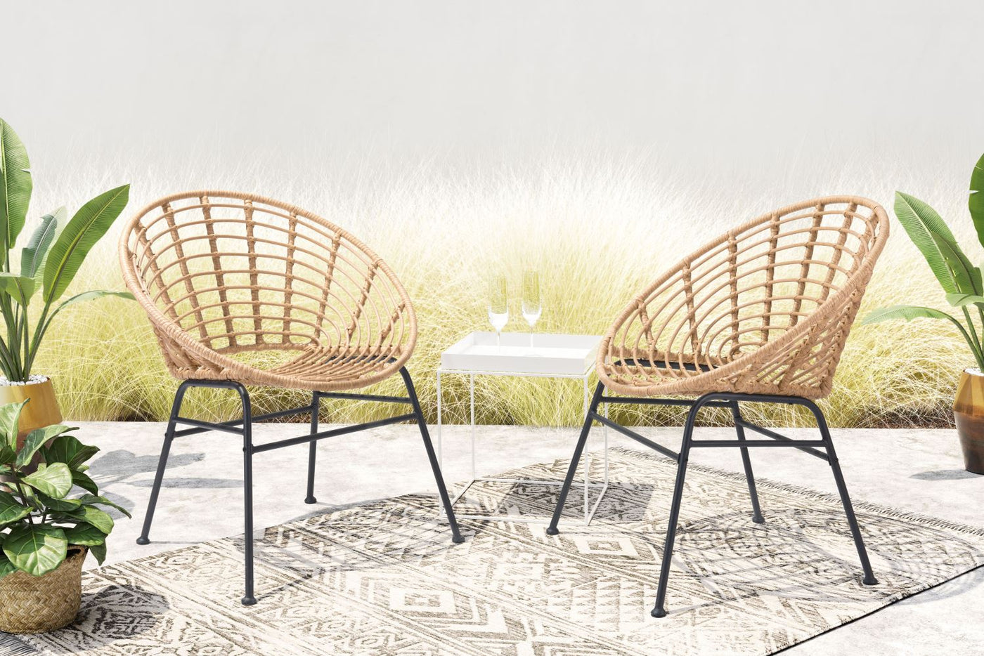 Kalyna Outdoor Papasan Dining Chair - Natural/Black - Set of 2