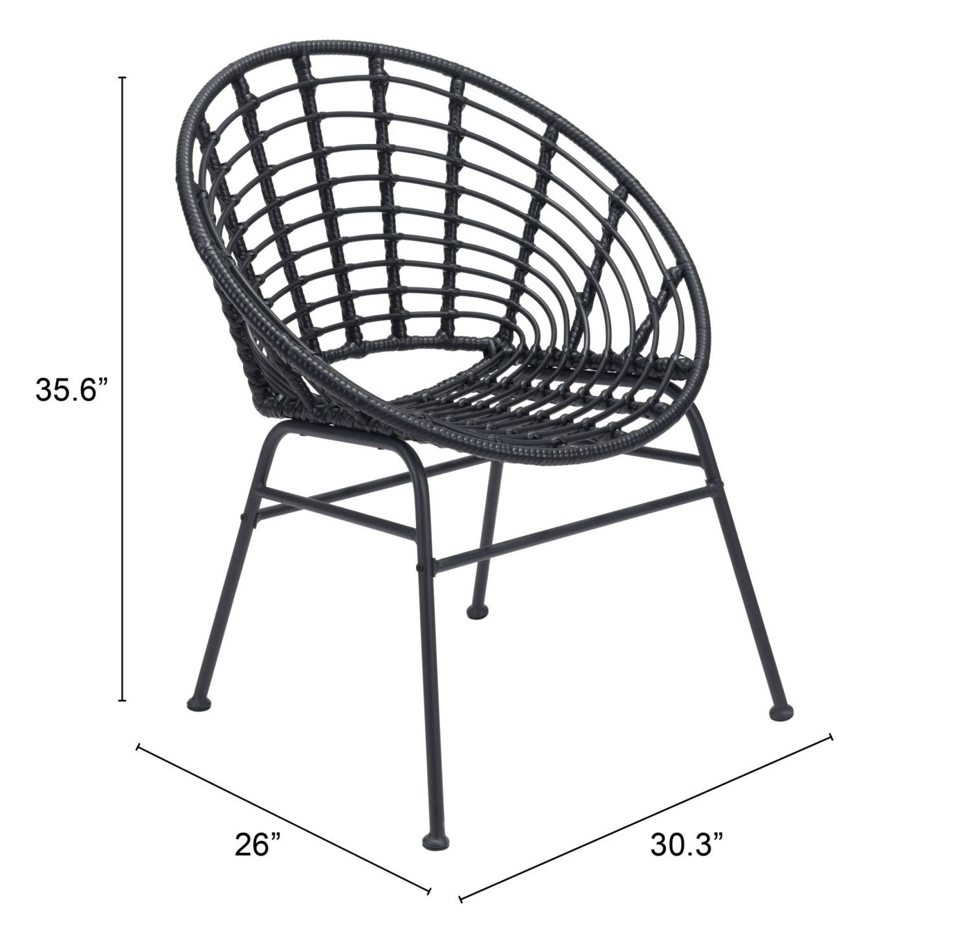 Kalyna Outdoor Papasan Dining Chair - Black - Set of 2