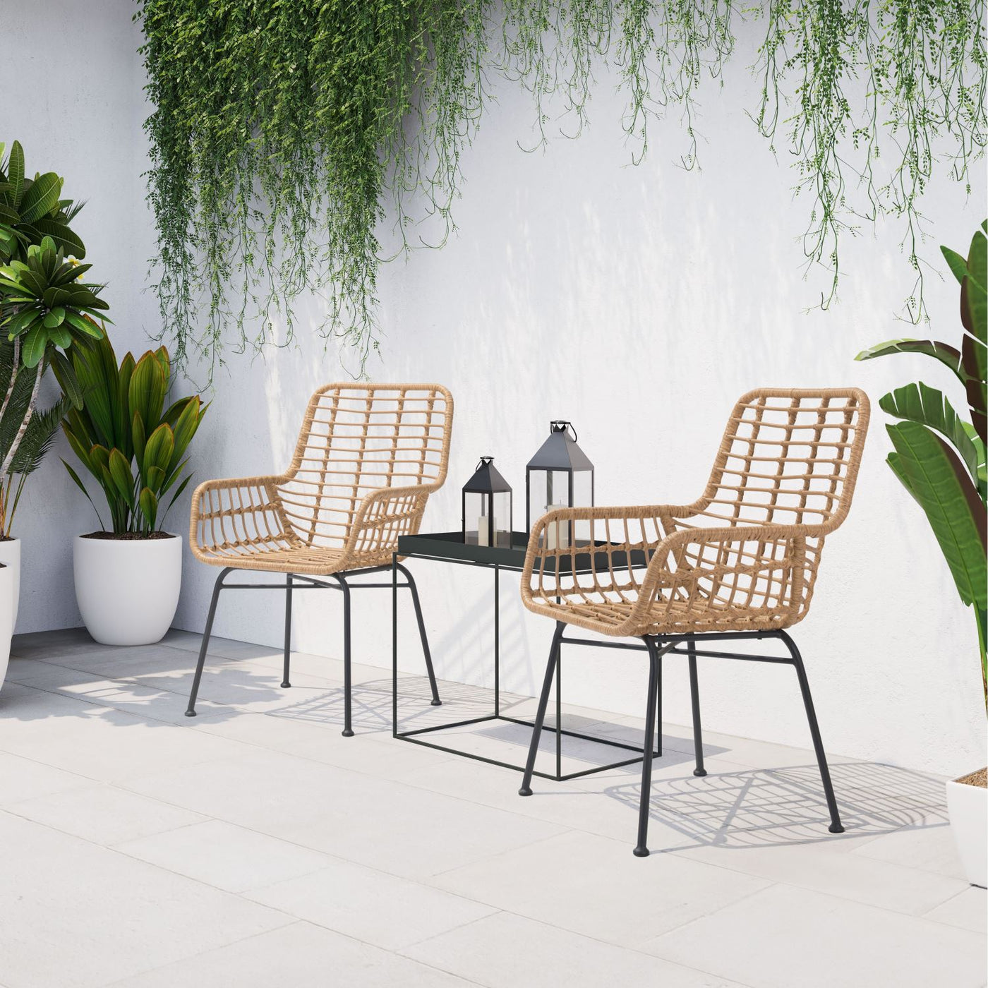 Erwood Outdoor Dining Arm Chair - Natural/Black - Set of 2